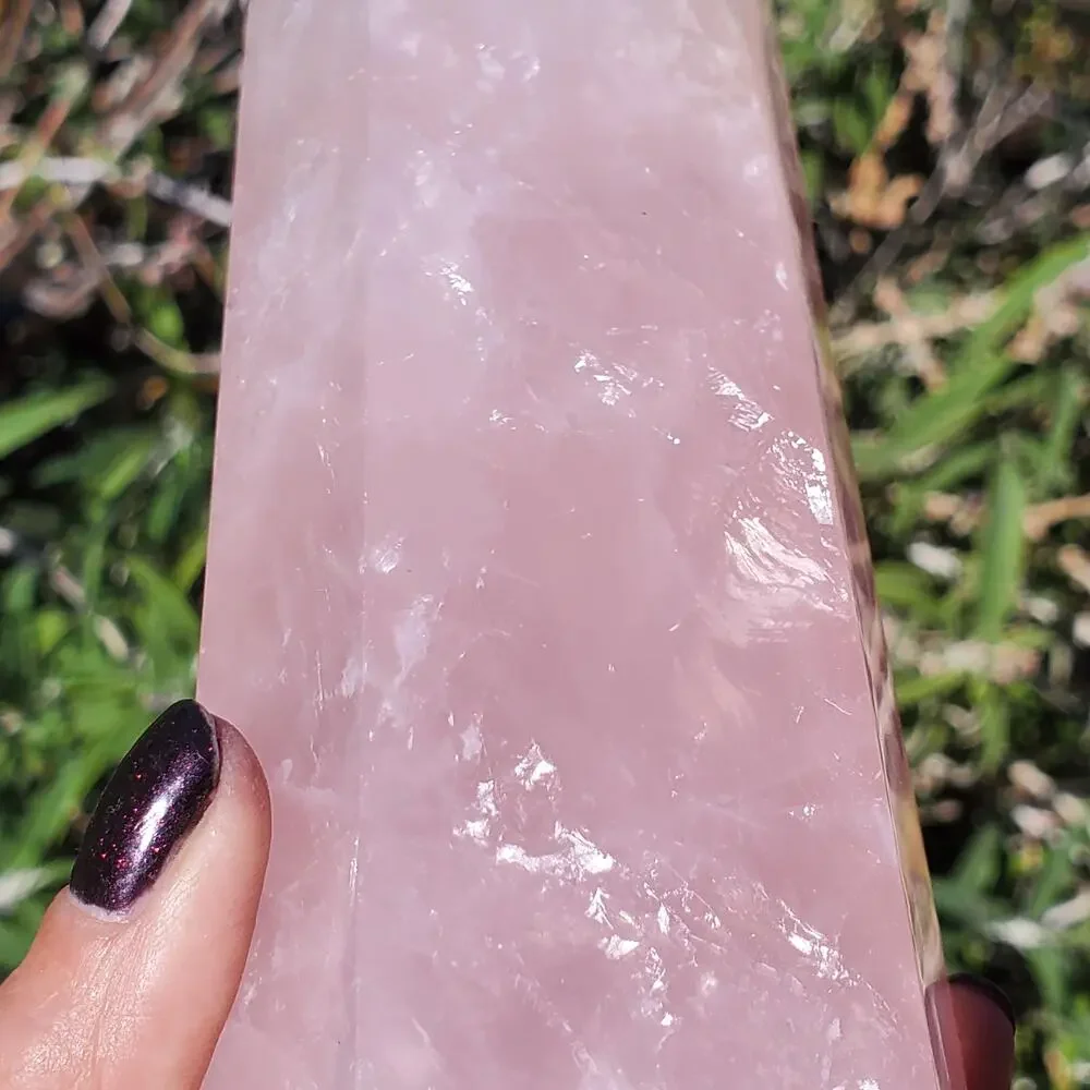 XL Rose Quartz Large Deep Pink Flashy Crystal Tower 1610 grams